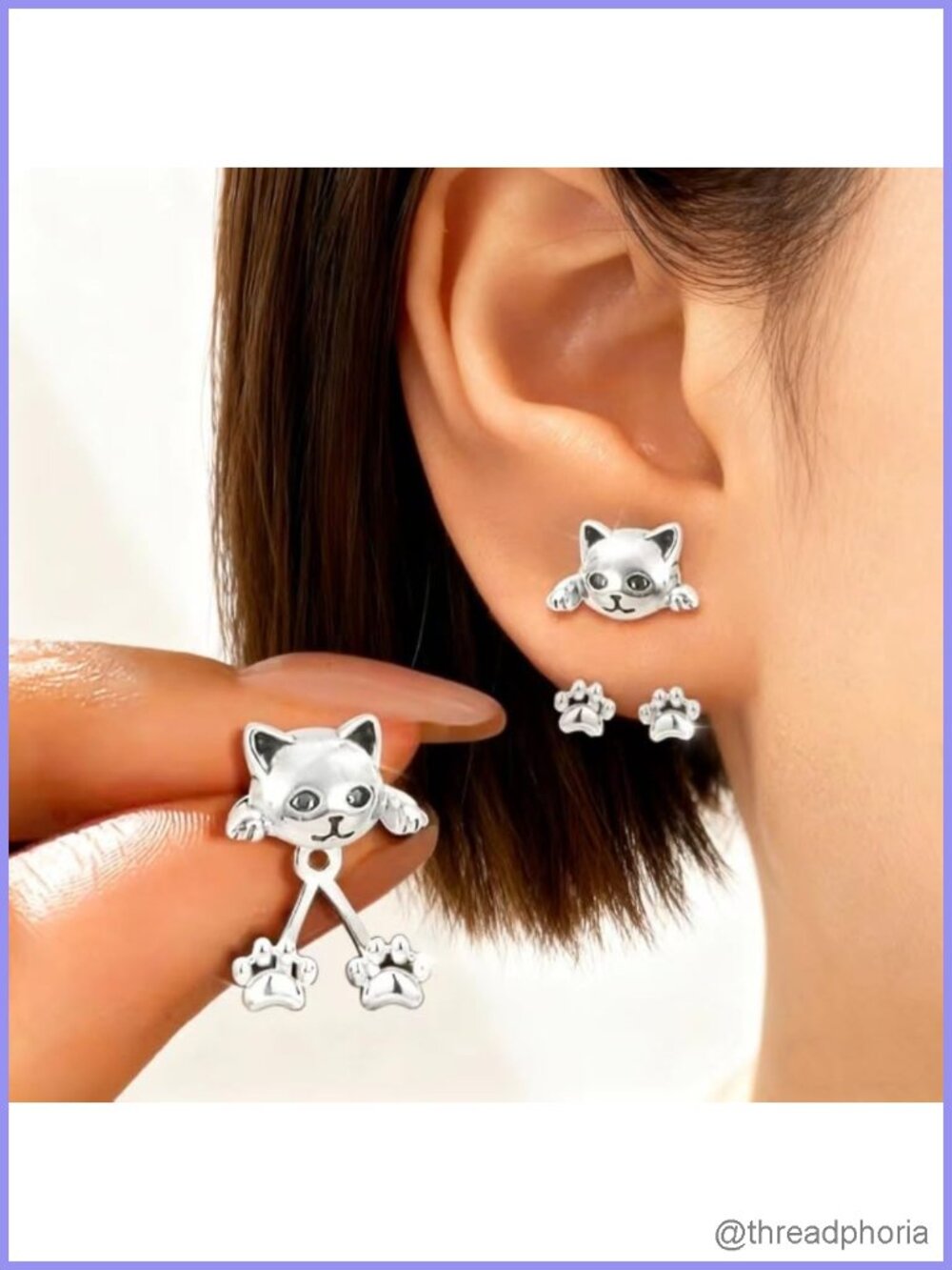 Cat Paw Back Hook Earrings Vintage Cute Dainty Stud Fashion Jewelry Gift